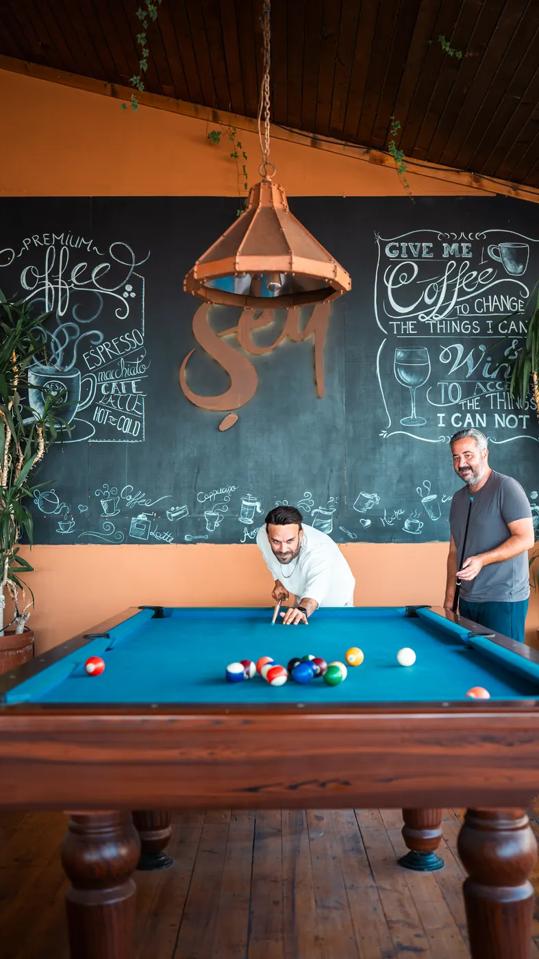 Two guests playing billiards